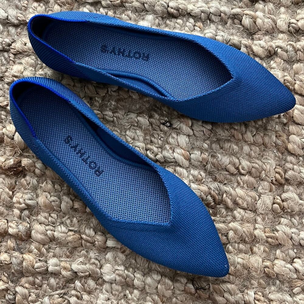 Rothy's The Point II Flats Navy Blue Knit Pointed Toe W6 EU36 EUC Clean